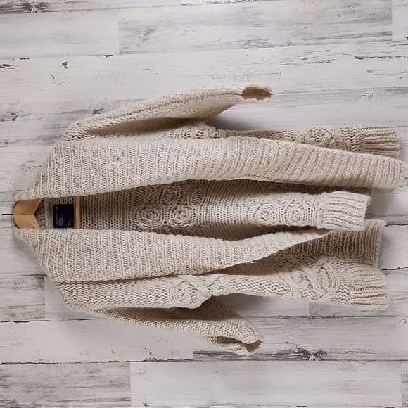 American Eagle Outfitters Sweaters - American Eagle cream oatmeal shawl collar open cardigan wool mohair Size Small